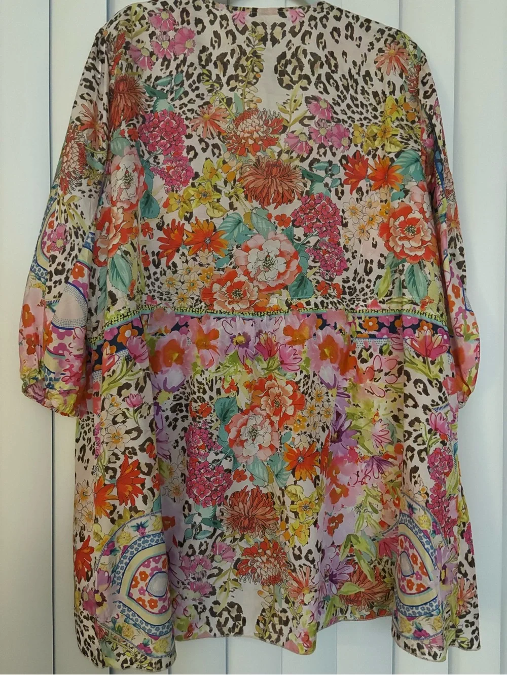 Johnny Was leopard Multi Floral Tie-Front tunic